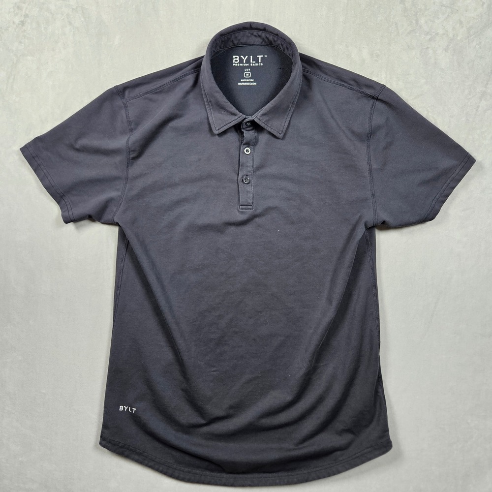 BYLT Polo Shirt Mens Medium Navy Blue Lux Premium Basics Gym Golf Casual